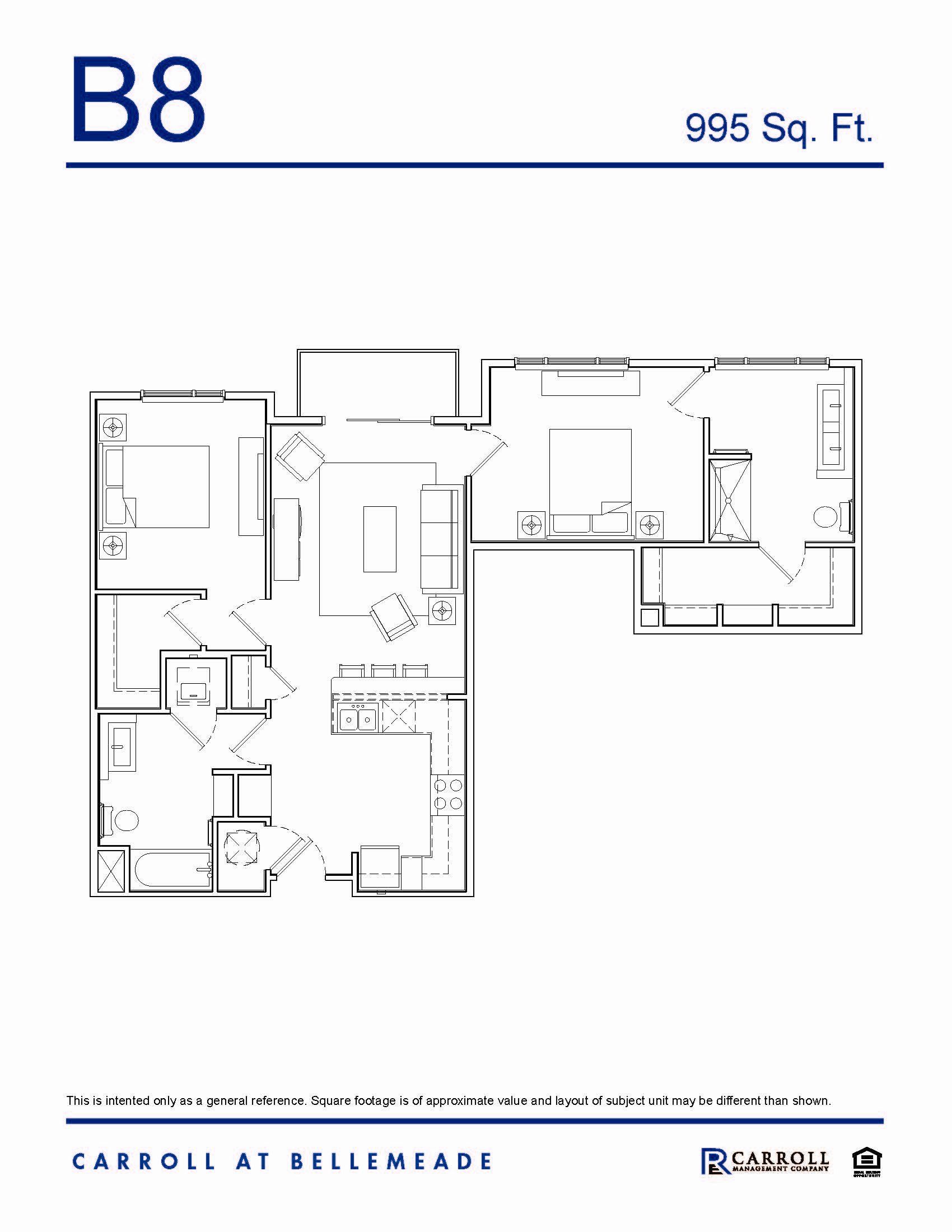 B8 Floor Plan Carroll at Bellemeade 2 Bedroom Apartment Floor Plan
